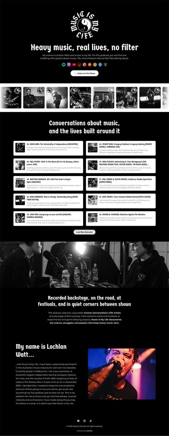 Music Is My Life website, built with GoPod