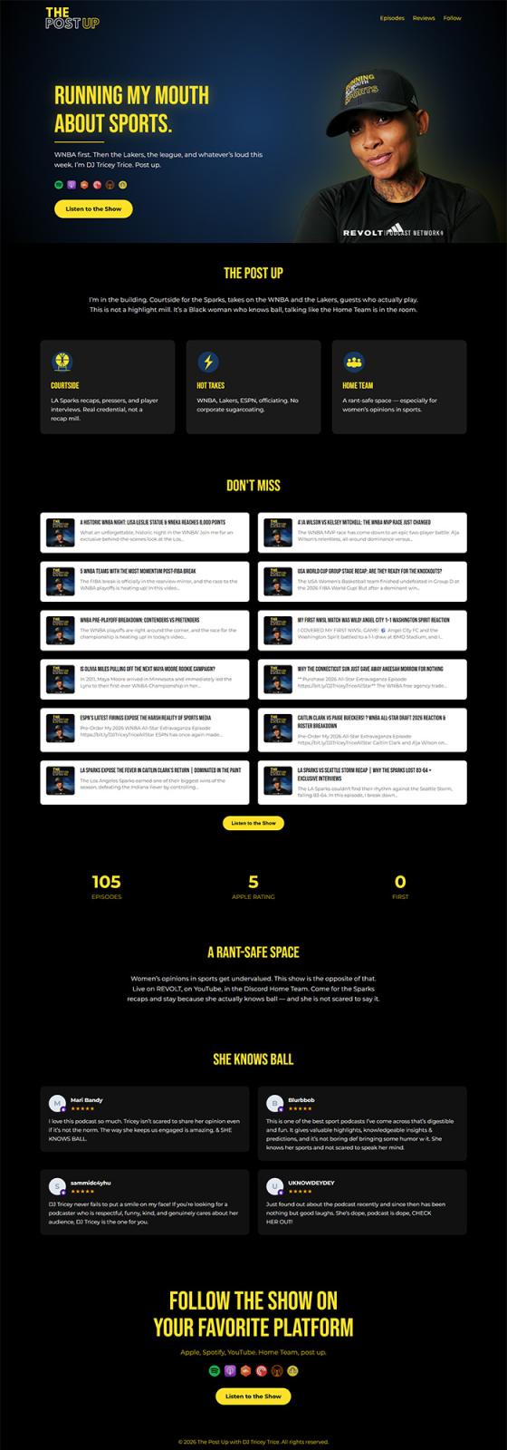 The Post Up Show website, built with GoPod