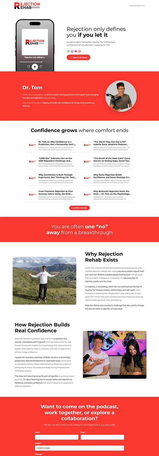 Rejection Rehab website, built with GoPod